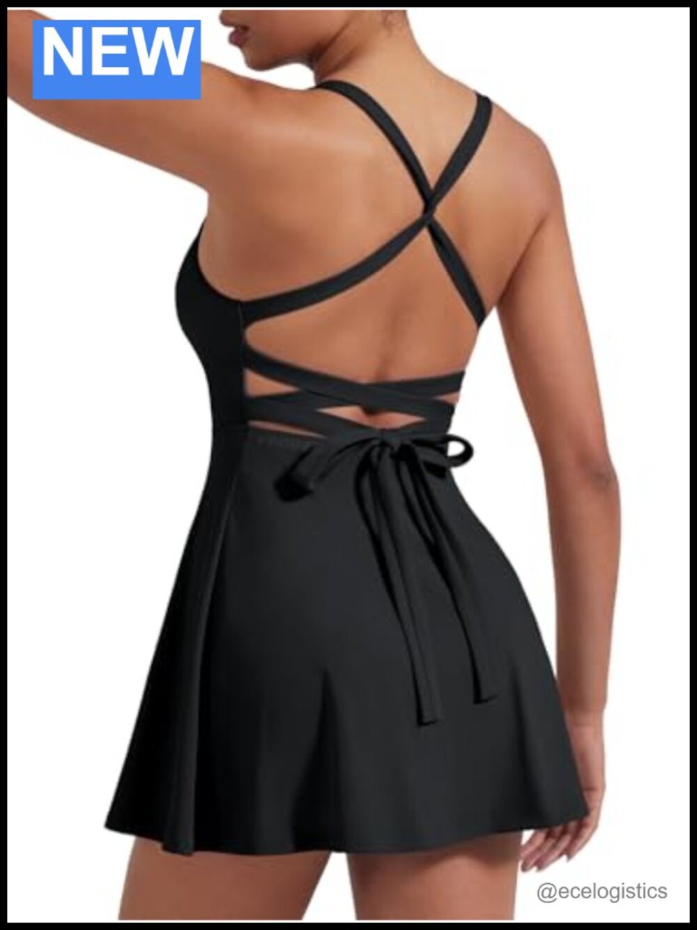 Nylon Spandex Backless Tennis Dress with Padded Bra and Built-in Shorts Pocket